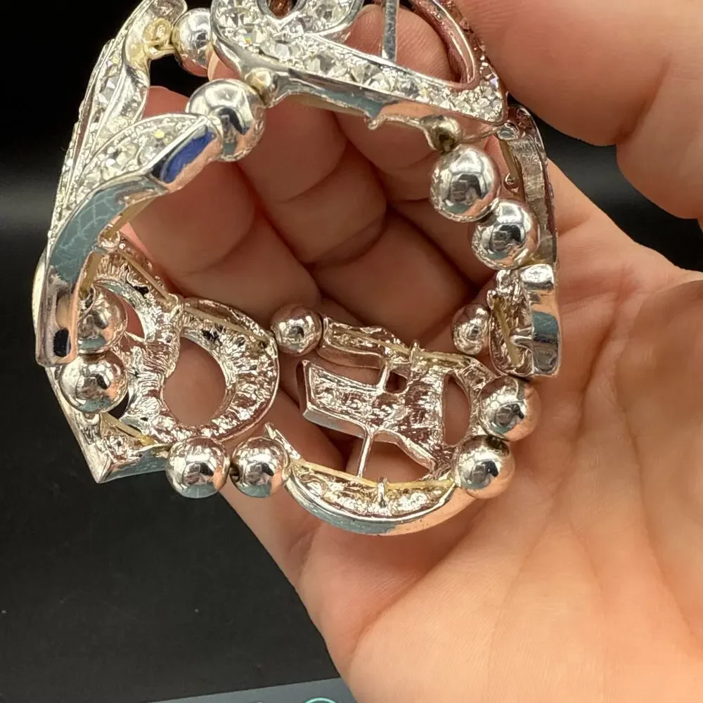Crystal‎ Bracelet LOVE Bling Rhinestone Heart Silver Tone 6.5